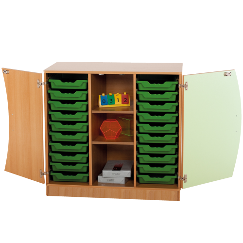Unterschrank mit Wellentüren, 20 flache ErgoTray Boxen & 2 Einlegeböden B/H/T: 104,5x99x50 cm, Türen Farbe Blau