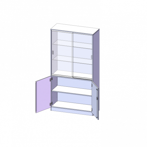 Kombischrank, 5 Ordnerhöhen, Drehtüren unten (2 OH), Glasschiebetüren oben (3 OH) - Serie evo180 B/H/T: 100x190x50 cm, alle Türen abschließbar, mit Sockel (81 mm)