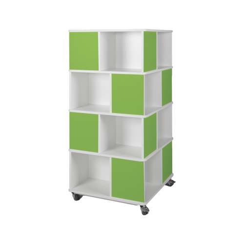 Bücherturm mit offenen Fächern, zweifarbig und fahrbar B/H/T: 75x159x75 cm mit 4 Ebenen und 16 offenen Fächern, Dekore nach Wahl