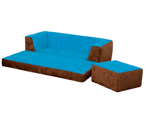 Kinder Klappcouch mit 2 Sesseln 140x50x70 cm, Sitzhöhe: 25 cm, Hocker je 49x49x25 cm, Bezug: Polsterung und Kunstleder schwer entflammbar