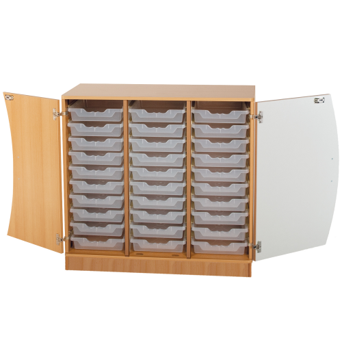Unterschrank mit Wellentüren, 30 flache ErgoTray Boxen B/H/T: 104,5x99x50 cm, Türen Farbe Gelb