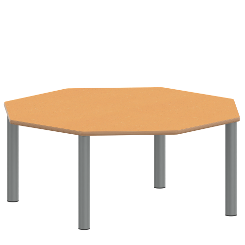 Tisch ZALOTTI mit Linoleum-Belag Achtecktisch, B/H/T: 120x25x120 cm, Stahlrohrbeine Ø 60 mm, Fußvariante: Stellfuß, Tischbeine mit RAL-Farbe 9006 (weißaluminium)