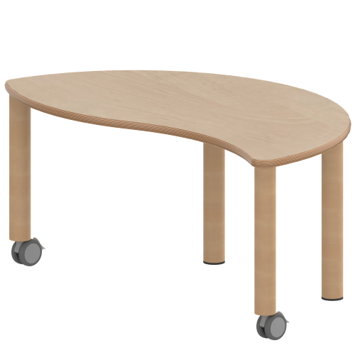 Tisch ZALOTTI mit Schichtstoff-Belag Halbrund-Wellentisch, B/H/T: 120x46x60 cm, Massivholzbeine Ø 60 mm, Fußvariante: fahrbar