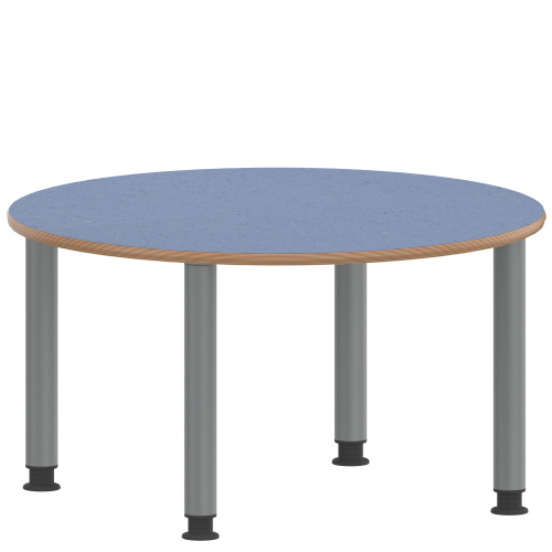 Tisch ZALOTTI mit Linoleum-Belag Rundtisch, Durchmesser/H: 100x46 cm, Stahlrohrbeine Ø 60 mm, Fußvariante: höhenverstellbar (46/60 cm), Tischbeine mit RAL-Farbe 9006 (weißaluminium)