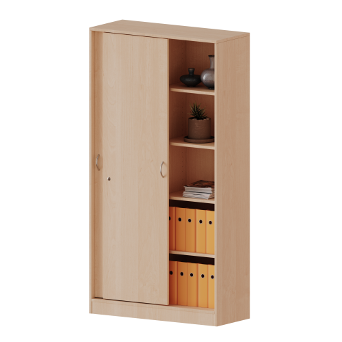 Schiebetürenschrank, 5 Ordnerhöhen - Serie evo180 B/H/T: 120x190x50 cm, 2 Schiebetüren, abschließbar, mit Mittelwand, mit Sockel (81 mm)