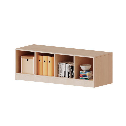 Regal, vierreihig, 1 Ordnerhöhe - evo180 Serie Breite 138,7 cm, Gesamthöhe 46 cm, mit Sockel und Mittelwand, ohne Boxen