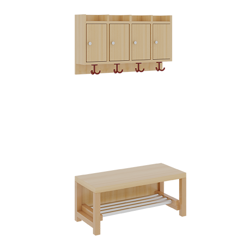 Komplettgarderobe mit Ablagen und Türen B/T: 80x35 cm, 4 Plätze, Sitzhöhe: 26 cm, 2teilig ohne Stütze, Ablage zur Wandmontage, mit Schuhrost aus Aluminiumrohren
