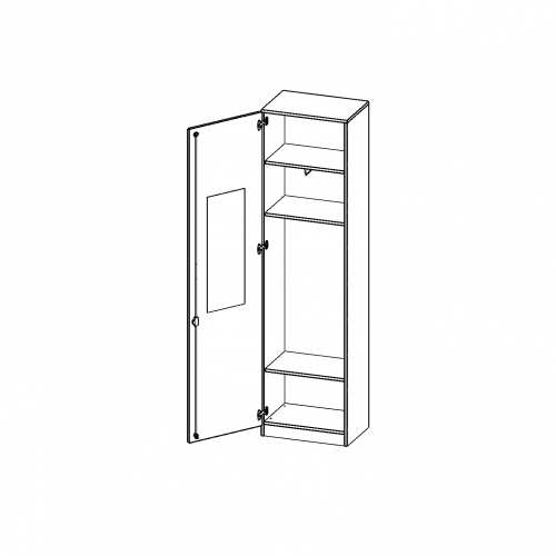 Garderobenschrank mit Spiegel und Garderobenstange, 6 Ordnerhöhen - Serie evo180 B/H/T: 60x226x50 cm, 1 Tür, abschließbar, Tür öffnet links, mit Sockel (81 mm)