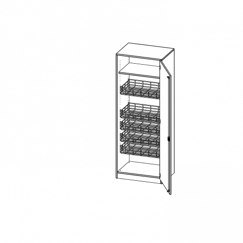 Sportschrank, 5 Ordnerhöhen - Serie evo180 B/H/T: 70,3x190x60 cm, mit 4 Ballkörben, Halterungen an der Tür, Tür öffnet rechts, mit Sockel (81 mm)