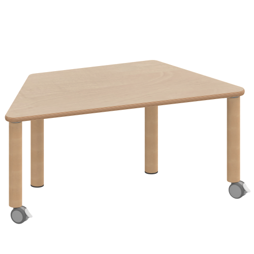 Tisch ZALOTTI mit Schichtstoff-Belag Trapeztisch, B/H/T: 120x25x60 cm, Massivholzbeine Ø 60 mm, Fußvariante: fahrbar