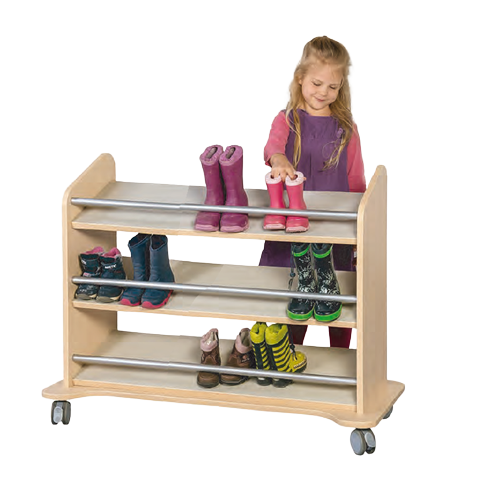 Stiefelwagen mit 3 Schrägablagen B/H/T: 80x80x50 cm, Ablagen mit Linoleumbeschichtung und Rohr-Stopp