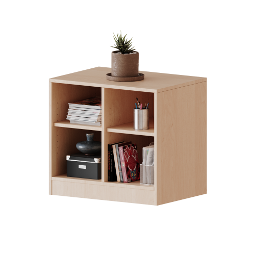 Regal, zweireihig, 1 Ordnerhöhe - evo180 Serie Breite 70,3 cm, Gesamthöhe 64 cm (1,5 Ordnerhöhen!), mit Sockel und Mittelwand, ohne Boxen, 2 Einlegeböden