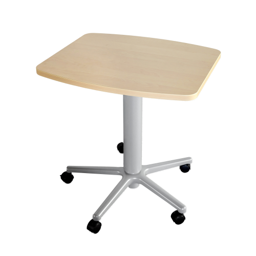 Beistelltisch mit Fußkreuz und Gasfeder, HV 72-110 cm Tischplatte in Tonnenform, L/B: 70x60 cm