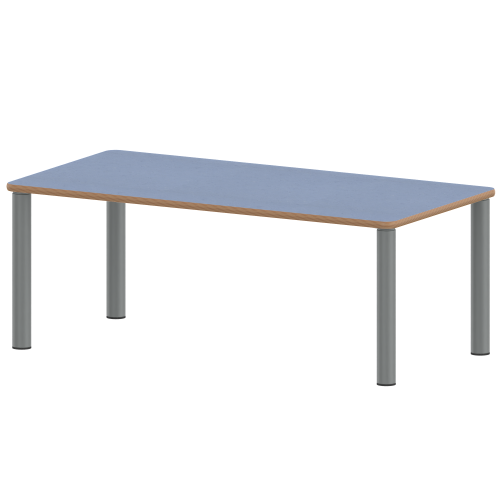 Tisch ZALOTTI mit Linoleum-Belag Rechtecktisch, B/H/T: 140x41x70 cm, Stahlrohrbeine Ø 60 mm, Fußvariante: Stellfuß, Tischbeine mit RAL-Farbe 9006 (weißaluminium)