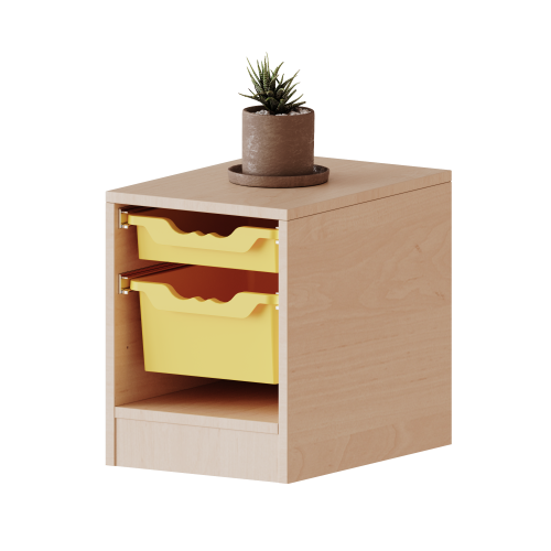 ErgoTray Regal, einreihig, 1 Ordnerhöhe - evo180 Serie Breite 36,1 cm, Gesamthöhe 46 cm, mit Sockel, 1 flache und 1 hohe ErgoTray Boxen