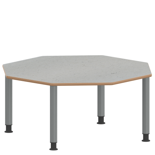 Tisch ZALOTTI mit Linoleum-Belag Achtecktisch, B/H/T: 120x41x120 cm, Stahlrohrbeine Ø 60 mm, Fußvariante: höhenverstellbar (41/55 cm), Tischbeine mit RAL-Farbe 9006 (weißaluminium)