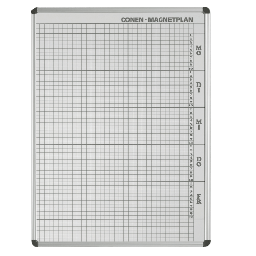 Plantafel mit Personalplan und Stundenraster aus beschreibbarer Premium Stahlemaille, weiß B/H: 151x103 cm, 10 Stunden, 73 MItarbeiter