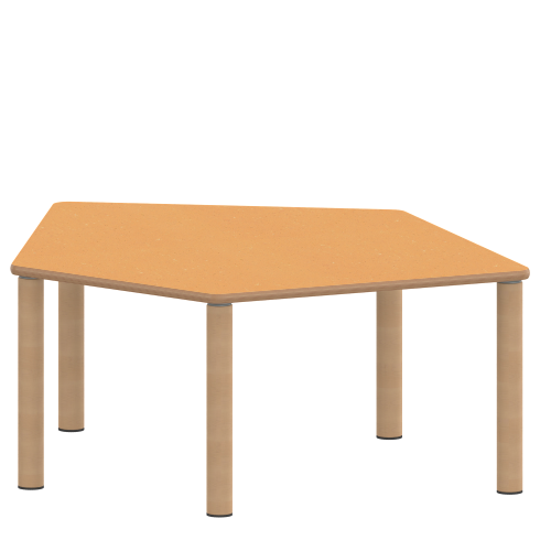 Tisch ZALOTTI mit Linoleum-Belag Fünfecktisch-klein, B/H/T: 121x25x110 cm, Massivholzbeine Ø 60 mm, Fußvariante: Stellfuß