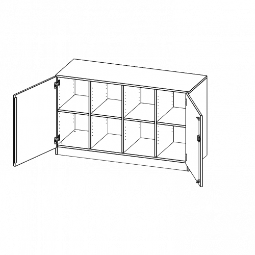 Schrank, vierreihig, 2 Ordnerhöhen - evo180 Serie B/H/T: 138,7x82x50 cm, zweitürig, mit Sockel (81 mm), ohne Boxen