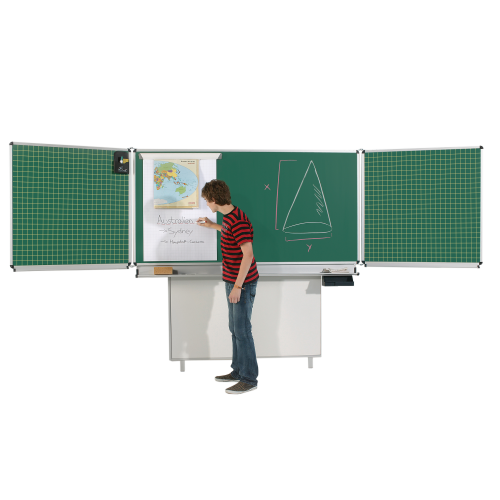 Wandtafel Schultafel aus Stahl, Serie FZ ST, grün MF: 200x100 cm, FF: 100x100 cm, mit Bodenabstützung