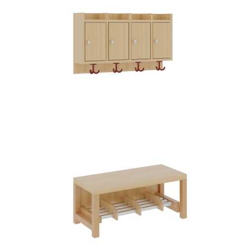 Komplettgarderobe mit Ablagen und Türen B/T: 80x35 cm, 4 Plätze, Sitzhöhe 34 cm, 2teilig ohne Stütze, Ablage zur Wandmontage, Alurohr-Schuhrost mit Trennungen