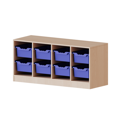 ErgoTray Regal, vierreihig, 1,5 Ordnerhöhen - evo180 Serie B/H/T: 138,7x64x50 cm, fahrbar, 8 hohe ErgoTray Boxen
