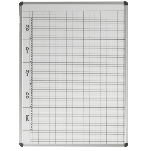 Stundenplantafel aus Premium Stahlemaille in weiß B/H: 97x103 cm, 10 Stunden, 20 Klassen, Stahlemaillie weiß, magnethaftend, mit Whiteboardmarkern beschreibbar