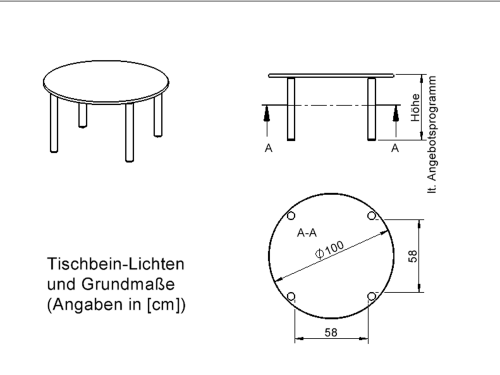 Tisch ZALOTTI mit Schichtstoff-Belag Rundtisch, Durchmesser/H: 100x41 cm, Stahlrohrbeine Ø 60 mm, Fußvariante: fahrbar, Tischbeine mit RAL-Farbe 9006 (weißaluminium)