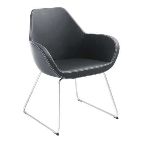 1-Sitzer Stuhl Nele, mit Kufengestell B/H/T: 67x85x62 cm, Gestellfarbe: Schwarz, Bezug wählbar