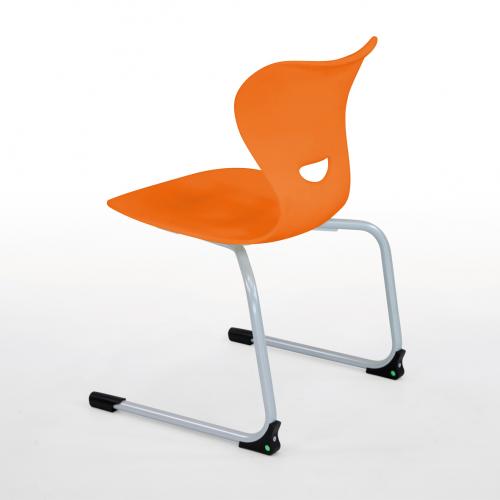 Freischwinger Schulstuhl mit Kunststoff Sitzschale Stapelbarer Freischwinger Schülerstuhl mit ergonomisch geformter Kunststoff- Sitzschale, mit Griffloch, Sitzhöhe nach DIN 2 - 30 cm