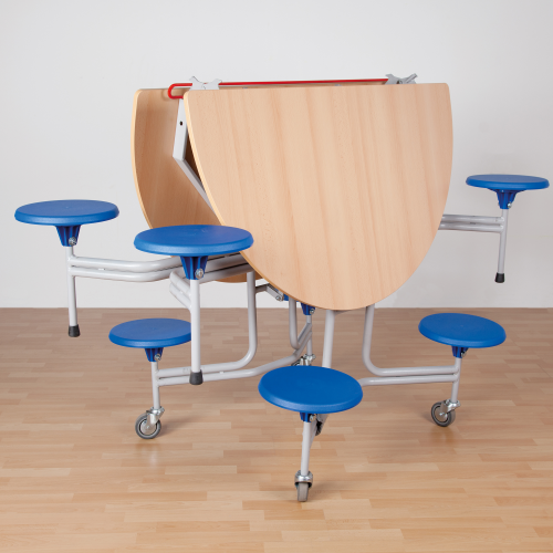 Spaceflex 2.0 Klapptisch mit integrierten Stühlen, melaminbeschichtete Spanplatte, rund B/H/T: 153x74x136 cm, 8 Sitze, Sitzhöhe 43 cm