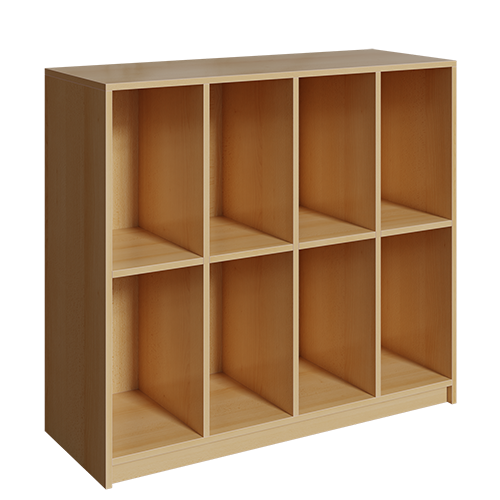 Schultaschenregal mit 2 Fächern übereinander B/H/T: 122x109x45 cm, 4reihiges Regal aus feuerhemmendem Material, mit 8 Fächern