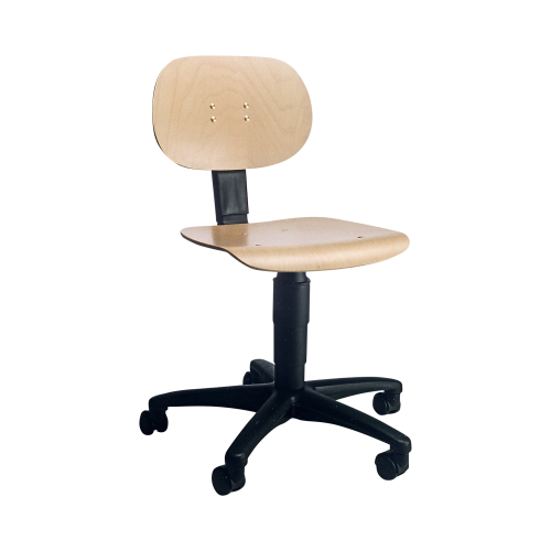 Drehstuhl MAJA mit Gaslift, feststehend mit Kunststoffgleitern Sitzhöhe: 42-55 cm, Sitz und Lehne: Sperrholz natur