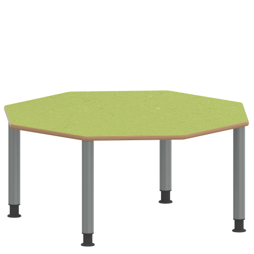 Tisch ZALOTTI mit Linoleum-Belag Achtecktisch, B/H/T: 120x41x120 cm, Stahlrohrbeine Ø 60 mm, Fußvariante: höhenverstellbar (41/55 cm), Tischbeine mit RAL-Farbe 9006 (weißaluminium)