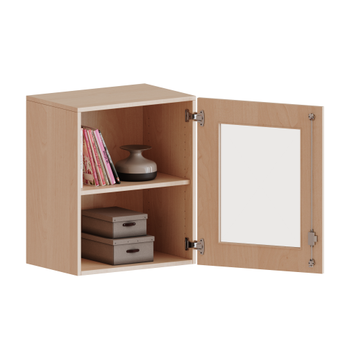 Aufsatzschrank, 2 Ordnerhöhen - Serie evo180 B/H/T: 60x72x60 cm, 1 Tür mit Glaseinsatz, abschließbar, Tür öffnet nach rechts