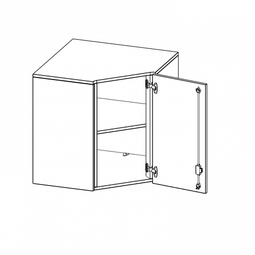 Innenecke Aufsatzschrank, 2 Ordnerhöhe - Serie evo180 B/H/T: 80x72x80 cm, Für 50 cm tiefe Schrankwände, Tür öffnet nach rechts