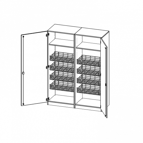 Sportschrank, 5 Ordnerhöhen - Serie evo180 B/H/T: 140,6x190x60 cm, 8 Ballkörbe, mit Sockel (81 mm)