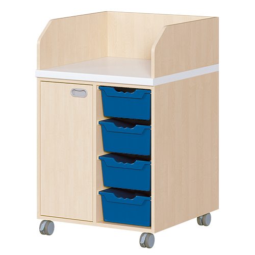 Wickelkommode, zweireihig, fahrbar B/H/T: 70,5x111,5x71,5 cm, Tür links, 4 Boxen rechts