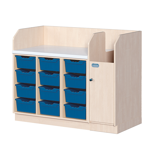 Wickelkommode, vierreihig B/H/T: 143x113x91,5 cm, Integrierter Aufgang rechts, 12 Boxen links