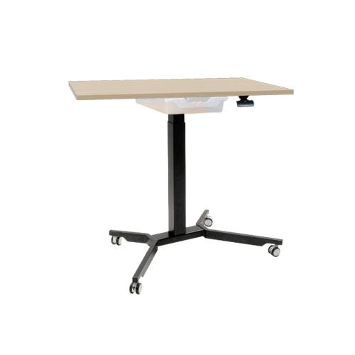 Sitz- / Stehtisch fahrbar mit Schublade und Melaminplatte B/H/T: 90x70-111x70 cm, fahrbarer und höhenverstellbarer Rechtecktisch