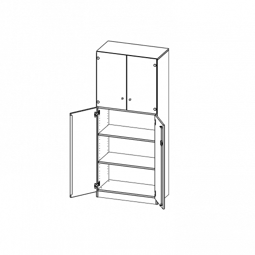 Schrank, 5 Ordnerhöhen, unten Türen (3 OH), oben Vitrinentüren (2 OH) - Serie evo180 B/H/T: 100x190x50 cm, 2 geschlossene und 2 Glastüren, abschließbar, mit Sockel (81 mm)