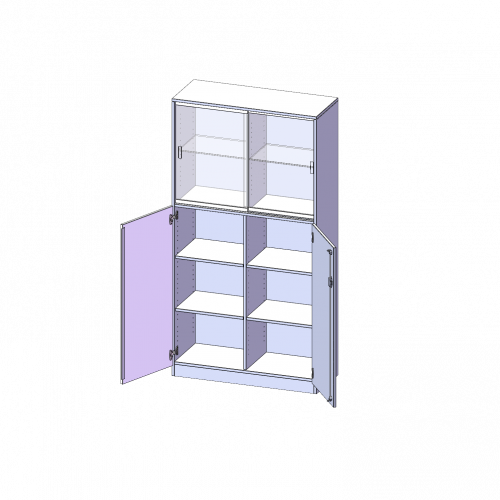 Kombischrank, 5 Ordnerhöhen, Drehtüren unten (3 OH), Glasschiebetüren oben (2 OH) - Serie evo180 B/H/T: 120x190x40 cm, alle Türen abschließbar, mit Sockel (81 mm)