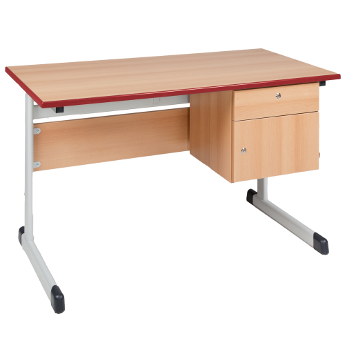Lehrertisch, Schichtstoff, Unterbau mit Schub und Fach, mit Schloß B/H: 130x65 cm, ohne Ablage