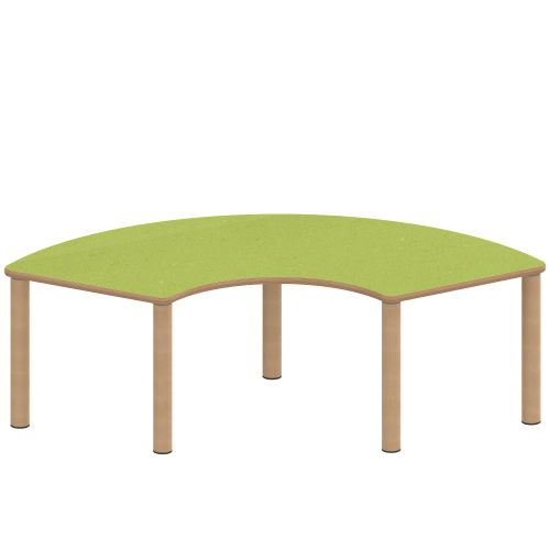 Tisch ZALOTTI mit Linoleum-Belag Drittelkreistisch, B/H/T: 173x25x80 cm, Massivholzbeine Ø 60 mm, Fußvariante: Stellfuß