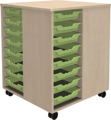 Spielinsel A-Toll Maxi, mit 32 flachen Ergo Tray Boxen, fahrbar B/H/T: 75x100x75 cm, Korpusdekor und Farbe der Boxen nach Wahl