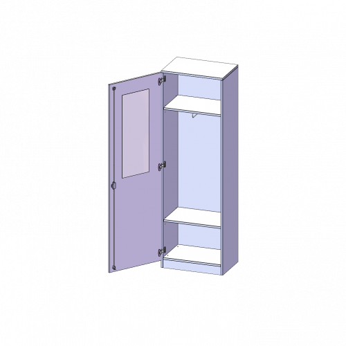 Garderobenschrank mit Spiegel und Garderobenstange, 5 Ordnerhöhen - Serie evo180 B/H/T: 60x190x50 cm, 1 Tür, abschließbar, Tür öffnet links, mit Sockel (81 mm)