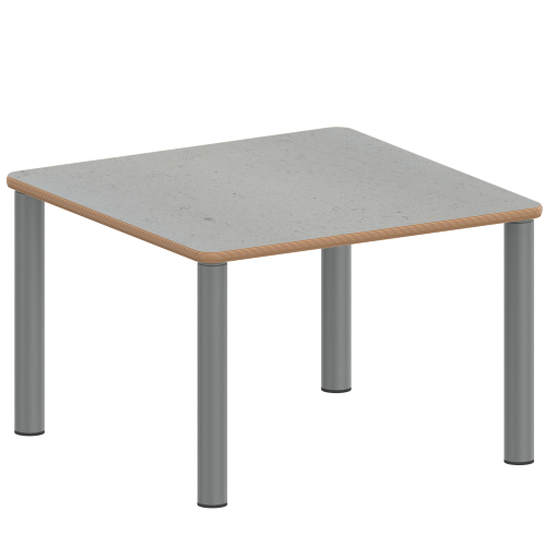 Tisch ZALOTTI mit Linoleum-Belag Quadrattisch, B/H/T: 60x41x60 cm, Stahlrohrbeine Ø 60 mm, Fußvariante: Stellfuß, Tischbeine mit RAL-Farbe 9006 (weißaluminium)