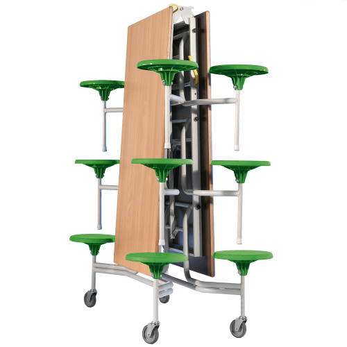 Spaceflex 2.0 Klapptisch mit integrierten Stühlen, Schichtstoffplatte, rechteckig 12 Sitze, Sitzfarbe wählbar, Sitzhöhe 41 cm