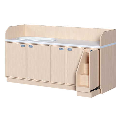 Wickelkommode, dreireihig zuzüglich Badewanne B/H/T: 213x113x91,5 cm, Ausziehbarer Aufstieg rechts, Türen und Badewanne links