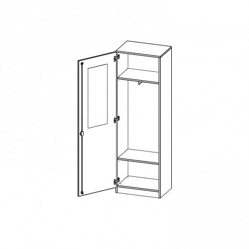 Garderobenschrank mit Spiegel und Garderobenstange, 5 Ordnerhöhen - Serie evo180 B/H/T: 60x190x50 cm, 1 Tür, abschließbar, Tür öffnet links, mit Sockel (81 mm)
